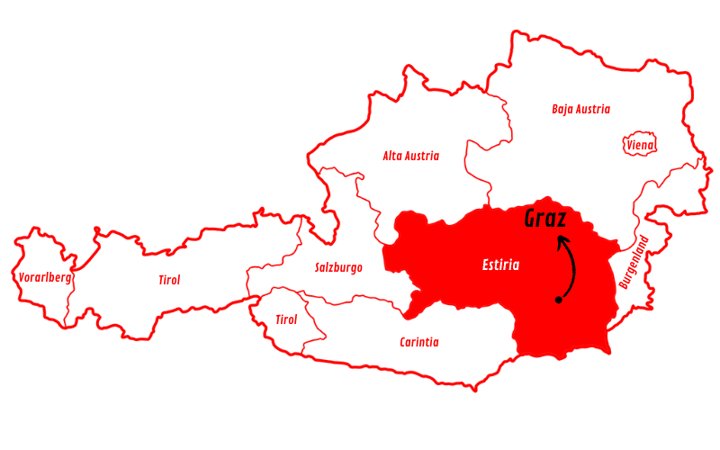 mapa de Graz, en Estiria