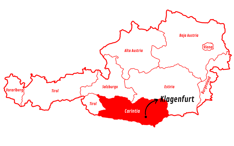 mapa de Klagenfurt, en Carintia
