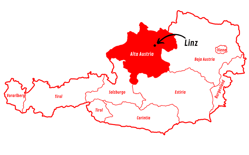 mapa de Linz, en Alta Austria