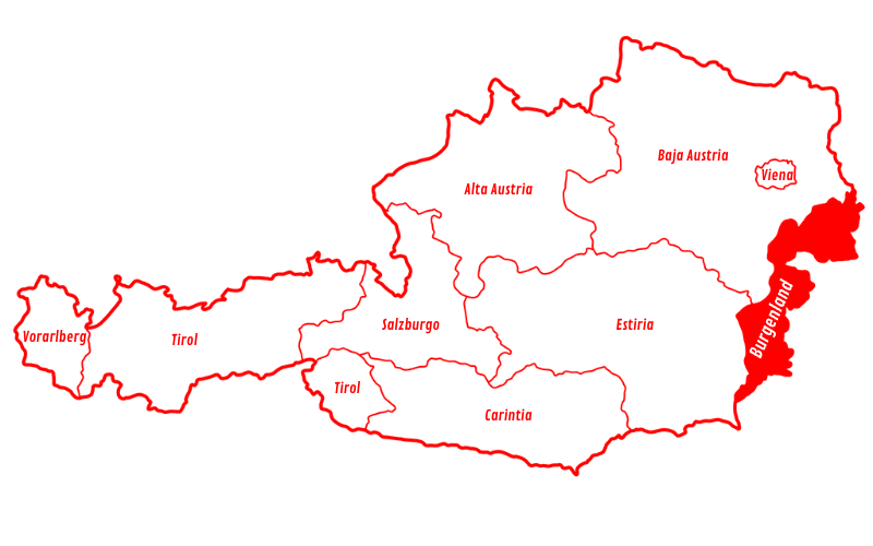 mapa de Burgenland en Austria
