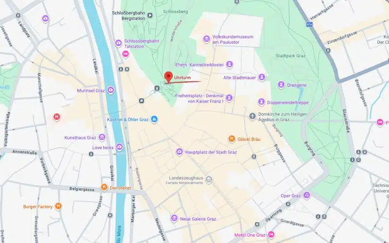 mapa torre del reloj de Graz cómo llegar